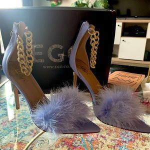 Lilac Fluffy Pointed Toe Heels